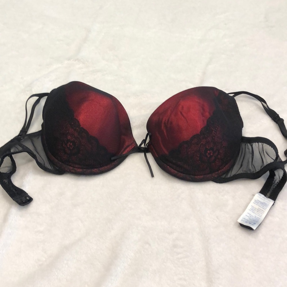 36B red and black lace push up bra
